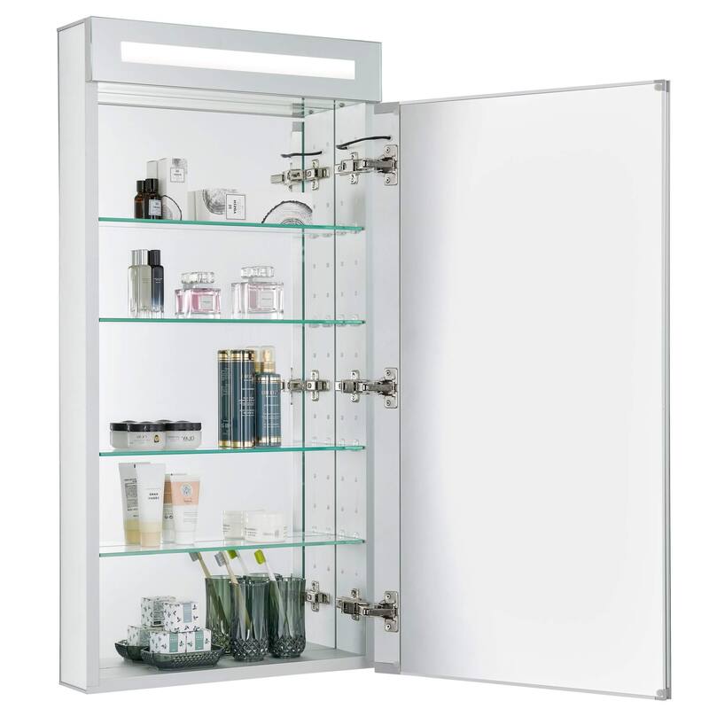 Bathroom Medicine Cabinet, Aluminum, Recessed/Surface Mount, Mirrored Interior w/LED