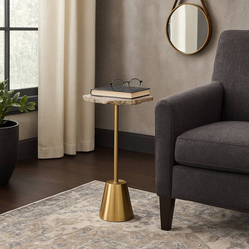 Freeform Agate Natural Edge Side Table with Metal Base