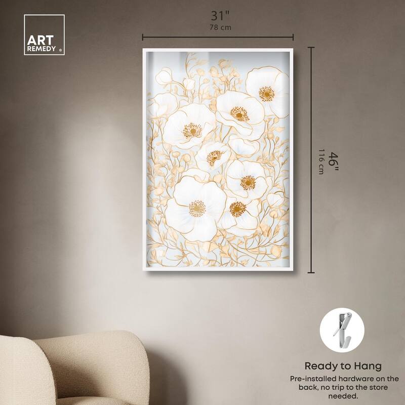 White and Gold Poppies I Shadowbox by Art Remedy
