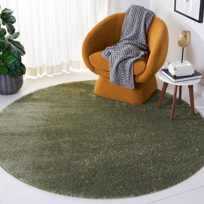 SAFAVIEH Tahoe Shag Indiana Solid 1.2-inch Thick Rug - 5' Round - Sage