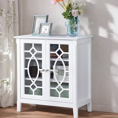 Sideboard Buffet Cabinet with Adjustable Shelves, Storage Cabinet, Double Glass Door Accent Cabinet for Kitchen, White