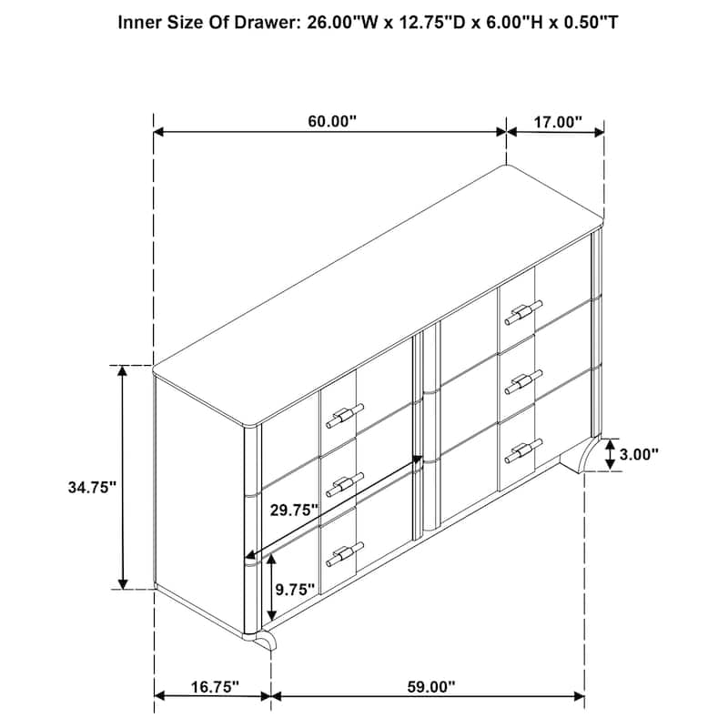 Leanne 6-drawer Sinter Stone Top Dresser Cabinet Light Oak
