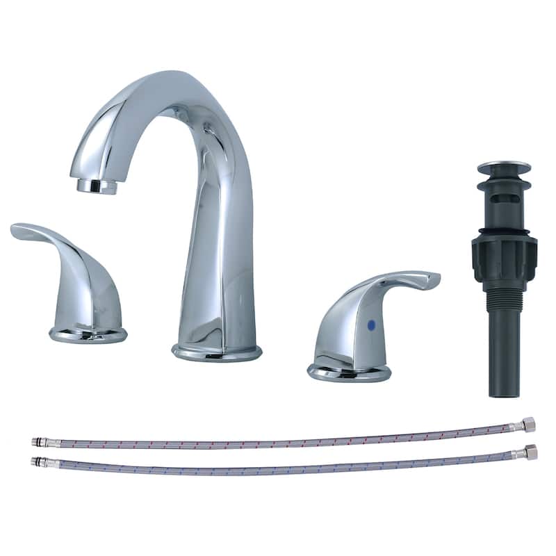 WOWOW Gooseneck 8 in. Widespread Double Handle Bathroom Faucet - Chrome