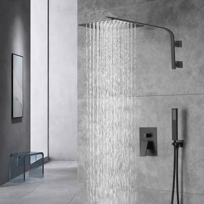 Matte black wall mount 12 inch rain head two function shower faucet - 12' x 12'