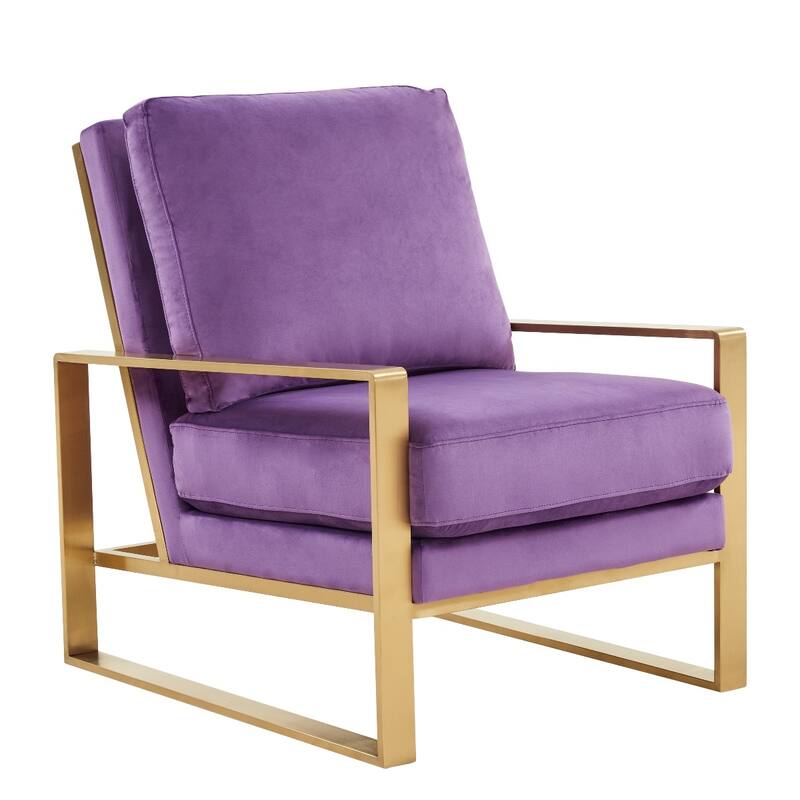 LeisureMod Jefferson Modern Velvet Accent Armchair With Gold Base