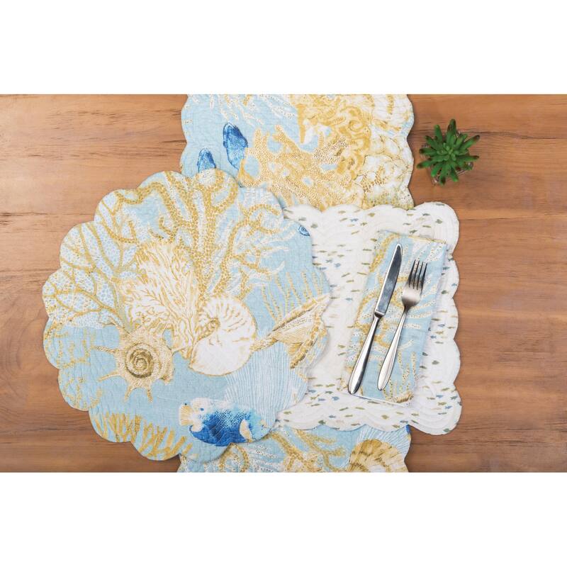 20" x 20" Belmont Reef Reversible Graphic Machine Washable Hemstitch Napkins Set of 6 - Yellow