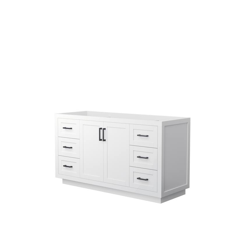 Miranda Single Bathroom Vanity Cabinet, No Mirror - 60-Inch Single - White, Matte Black Trim, No Top