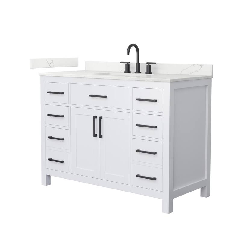 Wyndham Collection WCG2424-48S-QTZ-US3MXX Beckett 48" Free Standing - White / Giotto Quartz Top / Matte Black Hardware