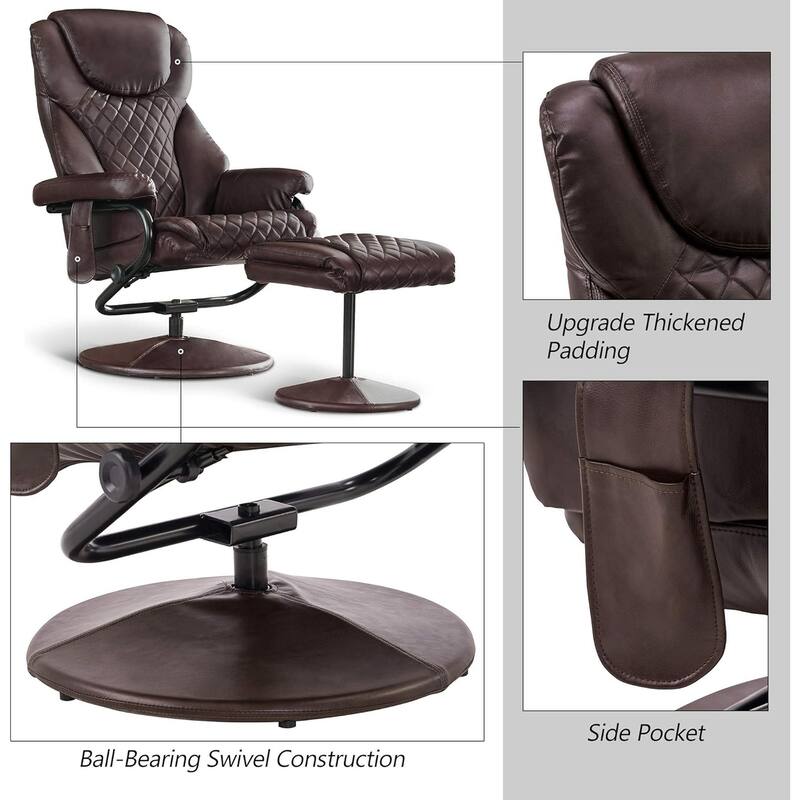 MCombo set of 2 Faux Leather Swivel Massage Recliner with ottoman