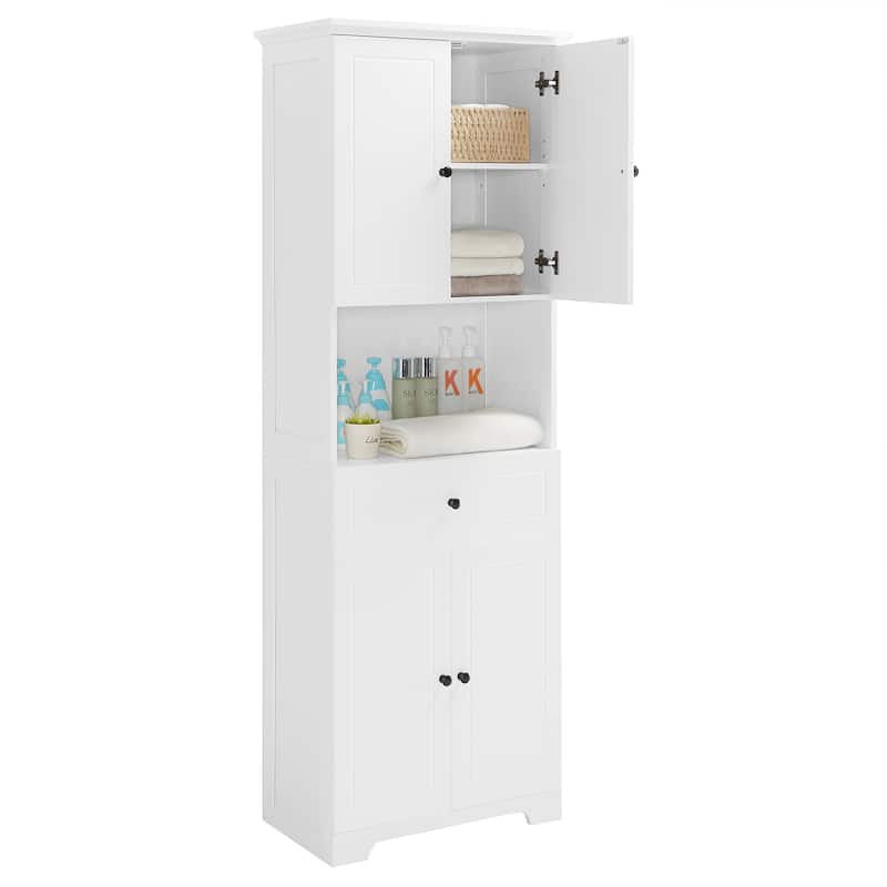 GDFStudio - Oliver Tall Bathroom Cabinet with Four Doors, Open Shelf, and Adjustable Storag