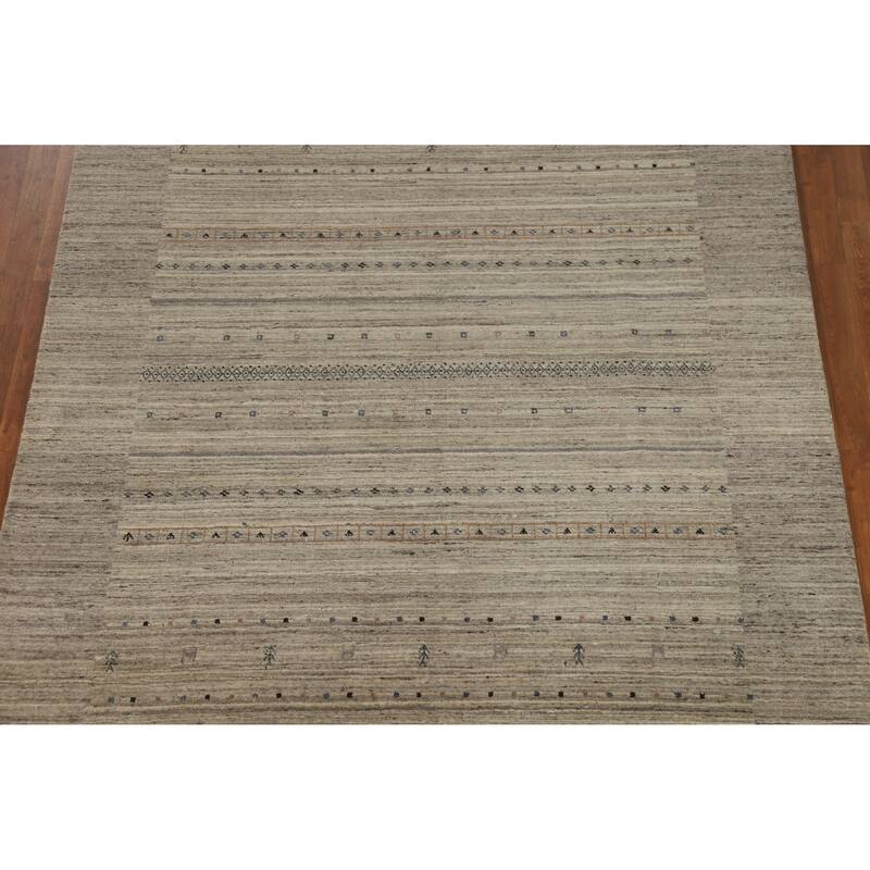 Hand Knotted Oriental 100% Wool Carpet Tribal Tribal Beige & Ivories Gabbeh Area Rug - 9' 9'' X 6' 7''