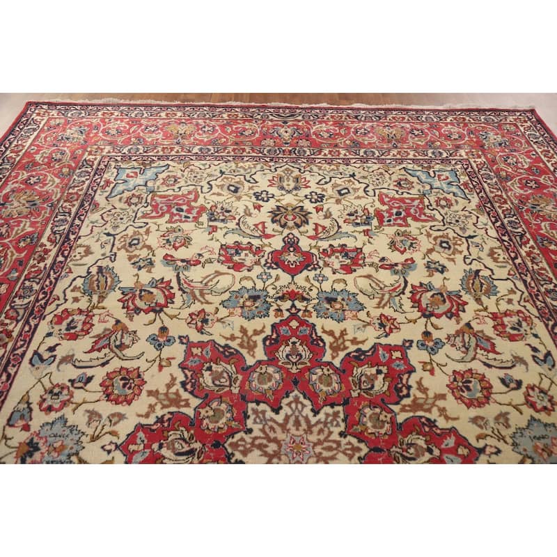Floral Isfahan Persian Vintage Area Rug Hand-knotted Wool Carpet - 9'1 ...