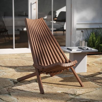 Indoor/Outdoor Solid Acacia Wood Low Profile Lounge Patio Folding Chair