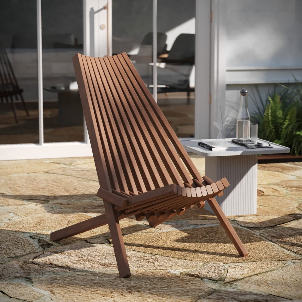Indoor/Outdoor Solid Acacia Wood Low Profile Lounge Patio Folding Chair