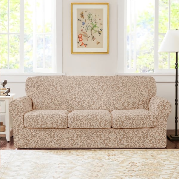 slide 2 of 27, Subrtex Jacquard Damask Sofa Slipcover Cover with 3 Separate Cushion Cover