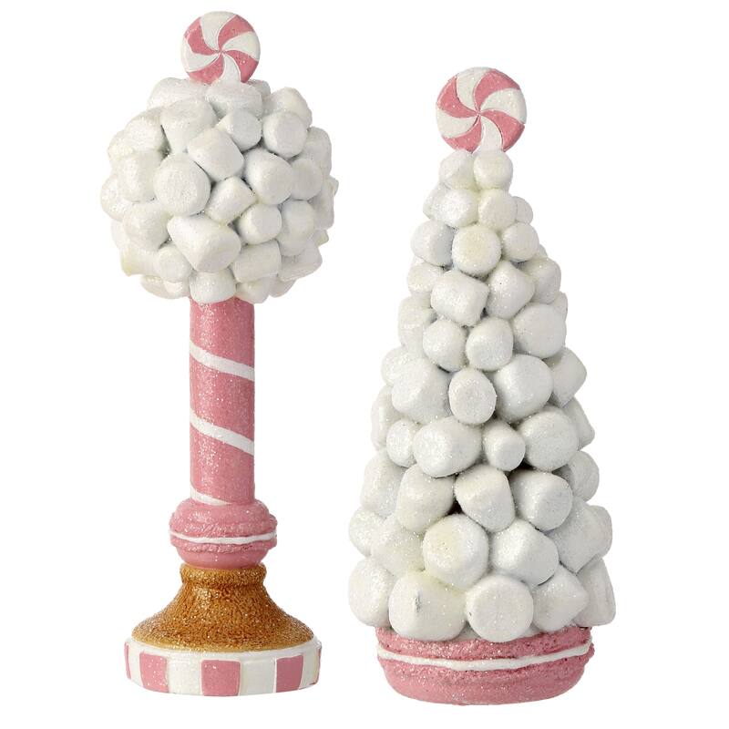 8.5" Resin Marshmallow Tree/Topiary Set of 2
