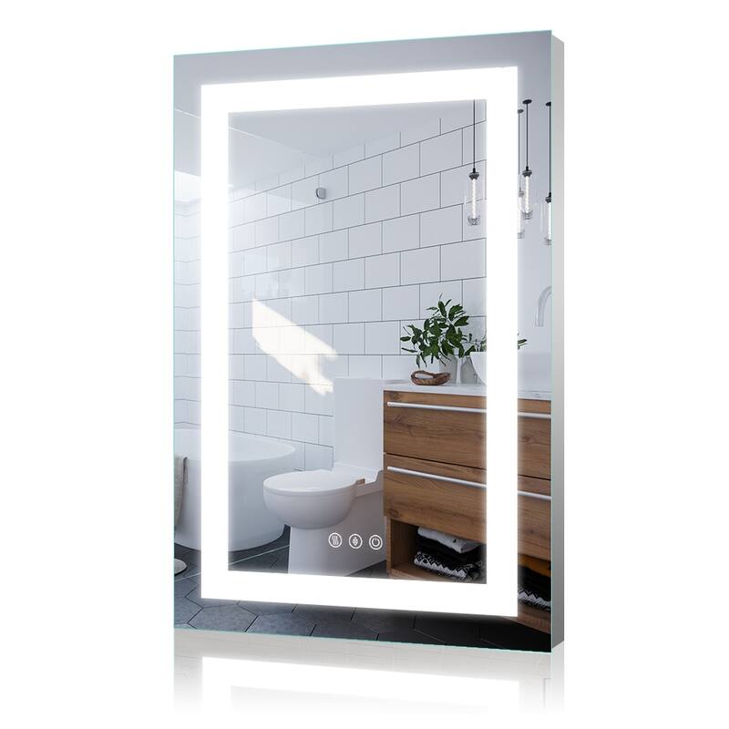 LED Bathroom Vanity Mirror Wall Mounted Dimmable Anti-Fog Mirror with 3 Buttons Vertical & Horizontal Hang
