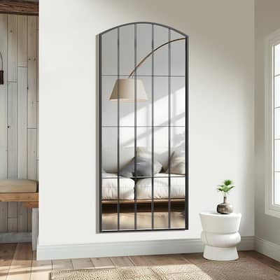 Wrought Iron Grid Full Length Arch Rectangle Frame Window Mirror Freestanding