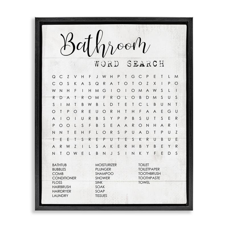 Stupell Bathroom Word Search Fun Family Word Design Floater Frame - Black - 17 x 21 - Black