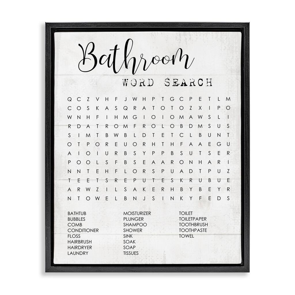 Stupell Bathroom Word Search Fun Family Word Design Floater Frame - Black