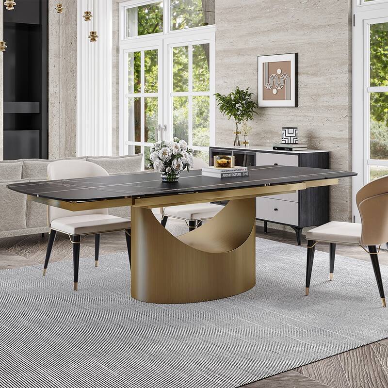 63"-94" Hobart Modern Dining Table with Rectangular Sintered Stone Tabletop and Carbon Steel Leg for 4-10