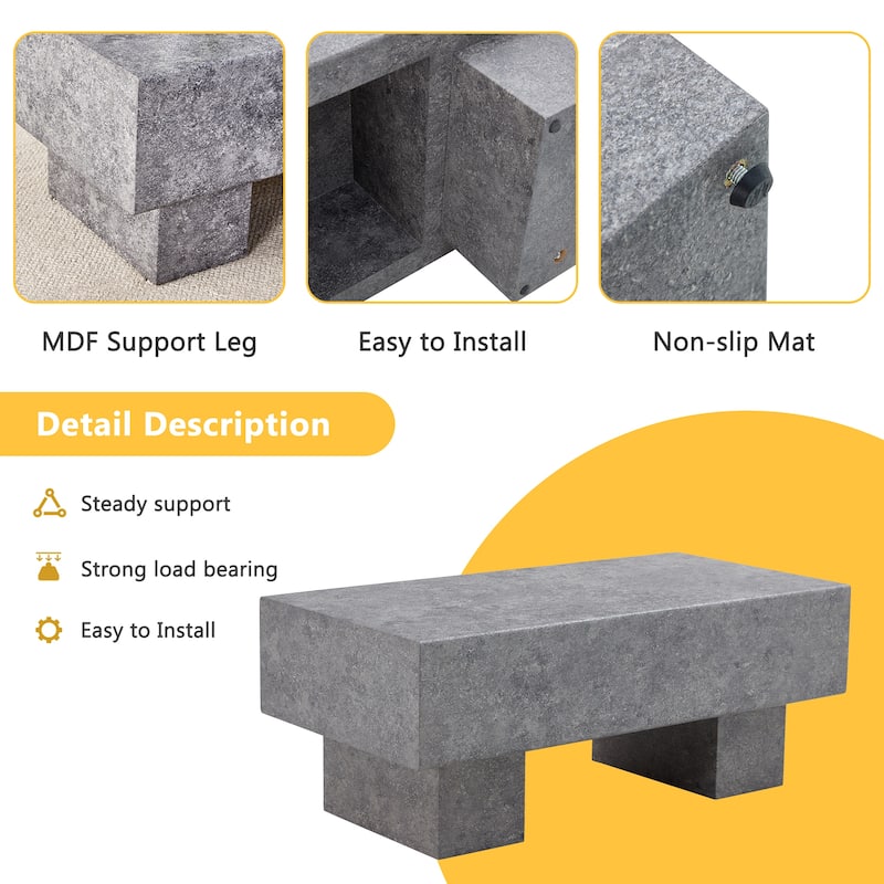 Roomfitters Gray Texture MDF Coffee Table, 43.3"x21.6"x17.2" Rectangular Modern Accent Table for Living Room, Gray