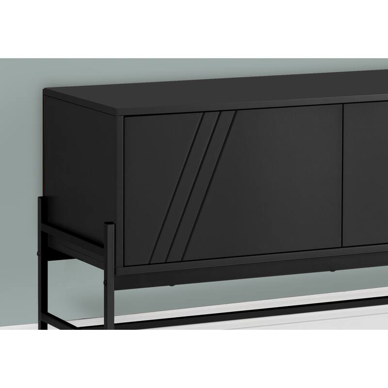 Modern 60-Inch TV Console with Grey Laminate and Black Metal, Entertainment Center with Storage