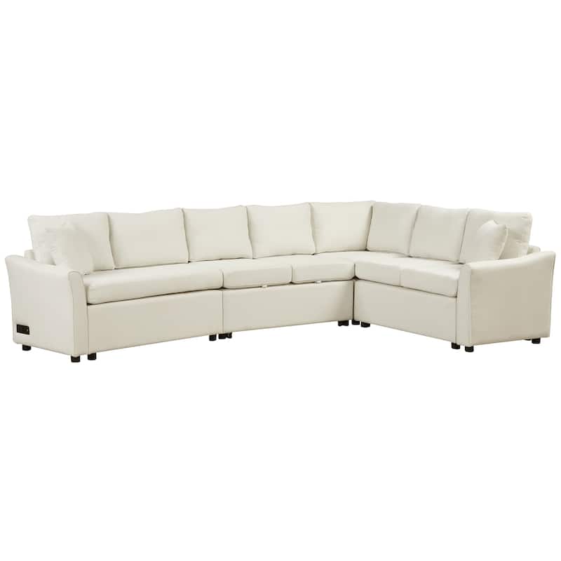Roomfitters L-Shaped Convertible Pull-Out Sofa Bed with Two Back Pillows, USB Ports, and Power Sockets