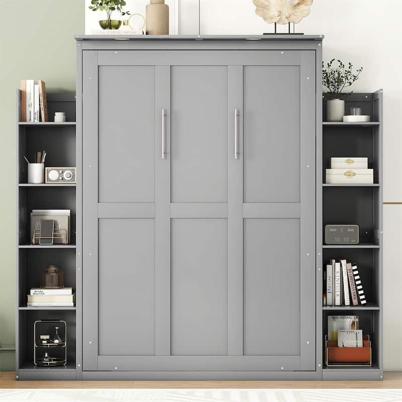Merax Murphy Bed Wall Bed with Shelves and LED Lights