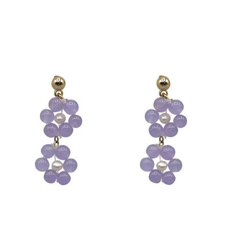 Lavender Jade Earrings on Gold Ball Studs - 2 Daisies