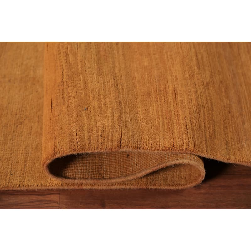 Modern Gabbeh Area Rug Hand-Knotted Solid Orange Wool Carpet - 5'9" x 8'8"