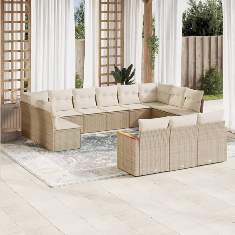 vidaXL Patio Sofa Set with Cushions Outdoor Conversation Furniture Poly Rattan - 24.4 x 24.4 x 27.2 in - Beige without table