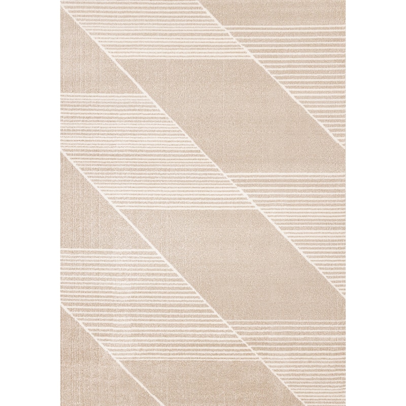 Beige Cream Diagonal Striped Design Rug