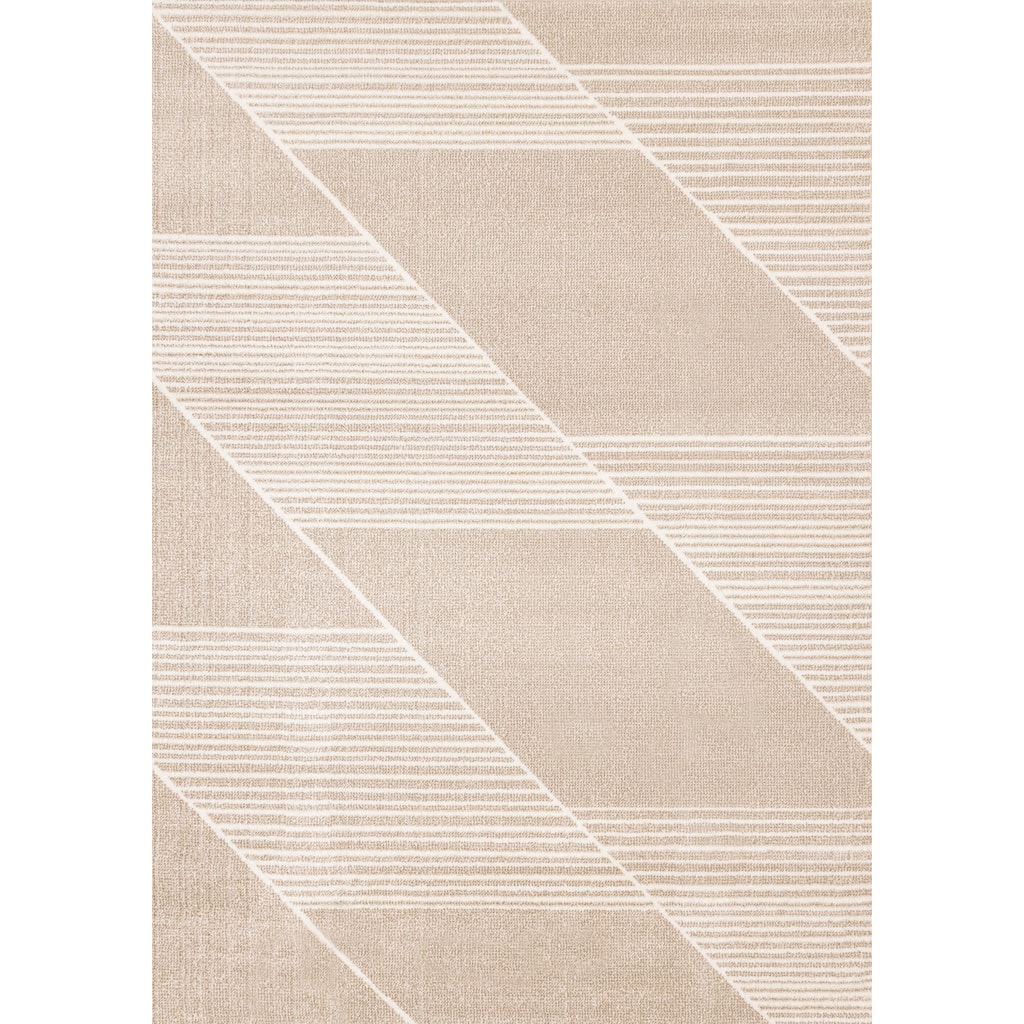 Beige Cream Diagonal Striped Design Rug