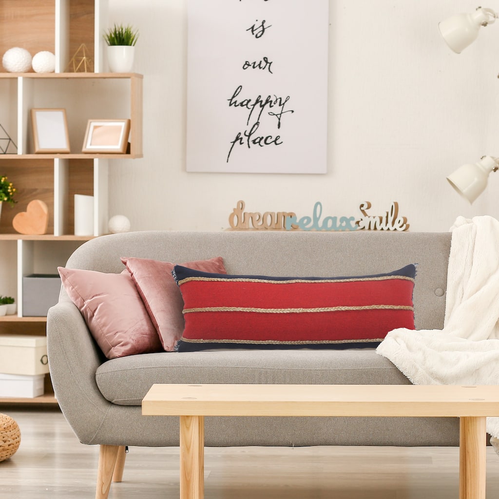 Sevita Soluvia Nautical Red and Blue Striped Cotton & Jute Decorative Throw Pillow - Multiple Sizes, Cover or Pillow with Insert