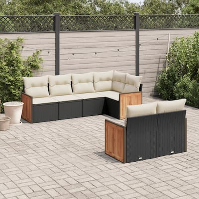 vidaXL Garden Sofa Set Black, Cream White - 24.4 x 24.4 x 27.2 in