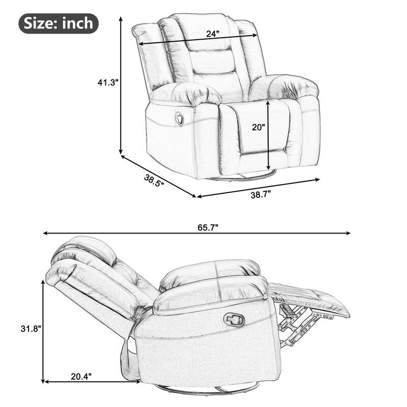 360掳 Swivel Rocker Recliner, Home Theater Seating Manual Recliner, PU