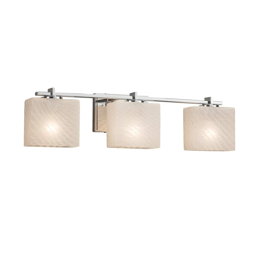 Justice Design Fusion Era 3-light Polished Chrome Bath Bar, Weave Rectangle Shade