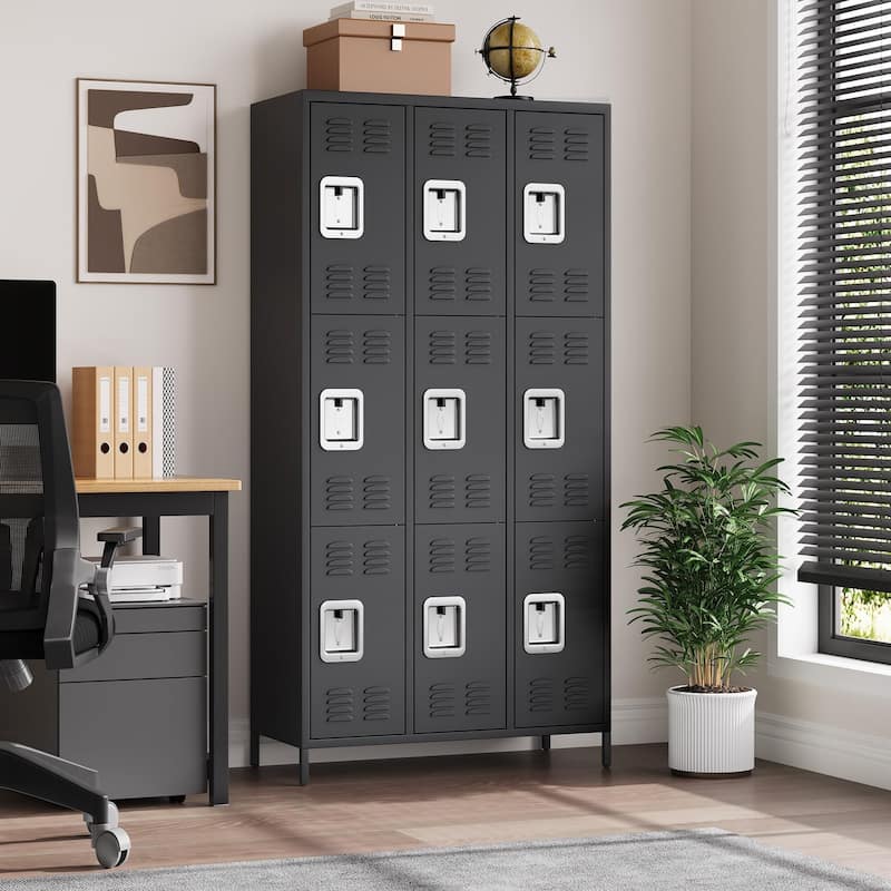 9 Doors Employee Lockers for Office, Metal Sorage Locker Combination, Lockable Employees Metal Locker with Door - Black