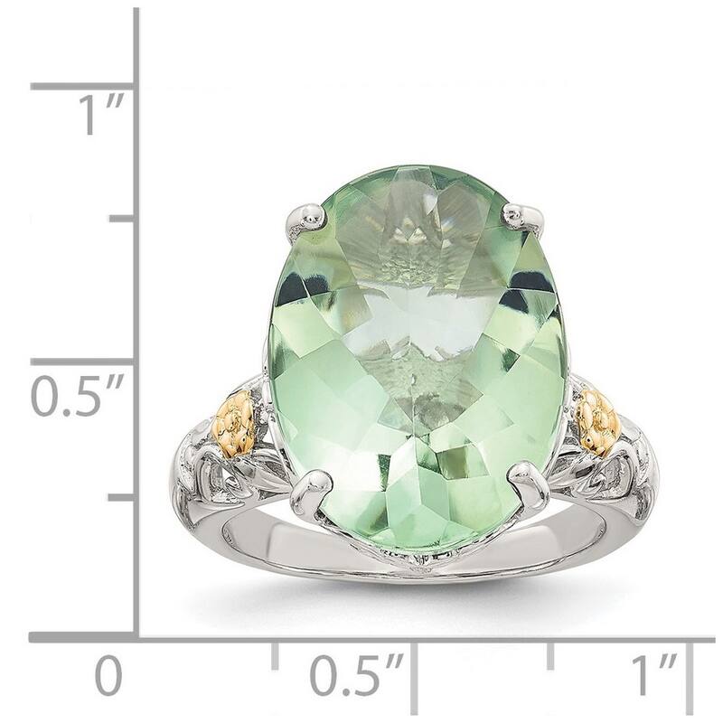 Curata 925 Sterling Silver Polished Prong set With 14k Green Quartz Ring