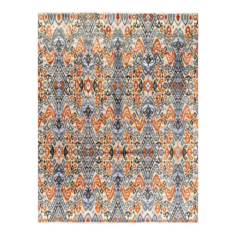 Ikat One-of-a-Kind Hand-Knotted Area Rug - Gray, 9' 0" x 11' 7" - 9' 0" x 11' 7"