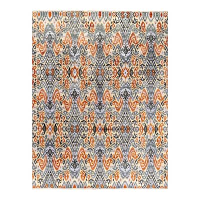 Ikat One-of-a-Kind Hand-Knotted Area Rug - Gray, 9' 0" x 11' 7" - 9' 0" x 11' 7"