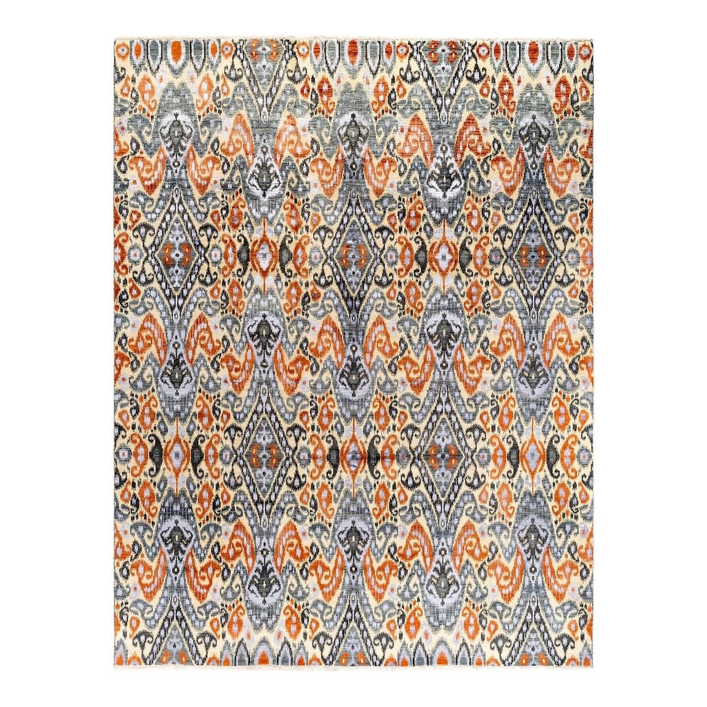 Ikat One-of-a-Kind Hand-Knotted Area Rug - Gray, 9' 0" x 11' 7" - 9' 0" x 11' 7"