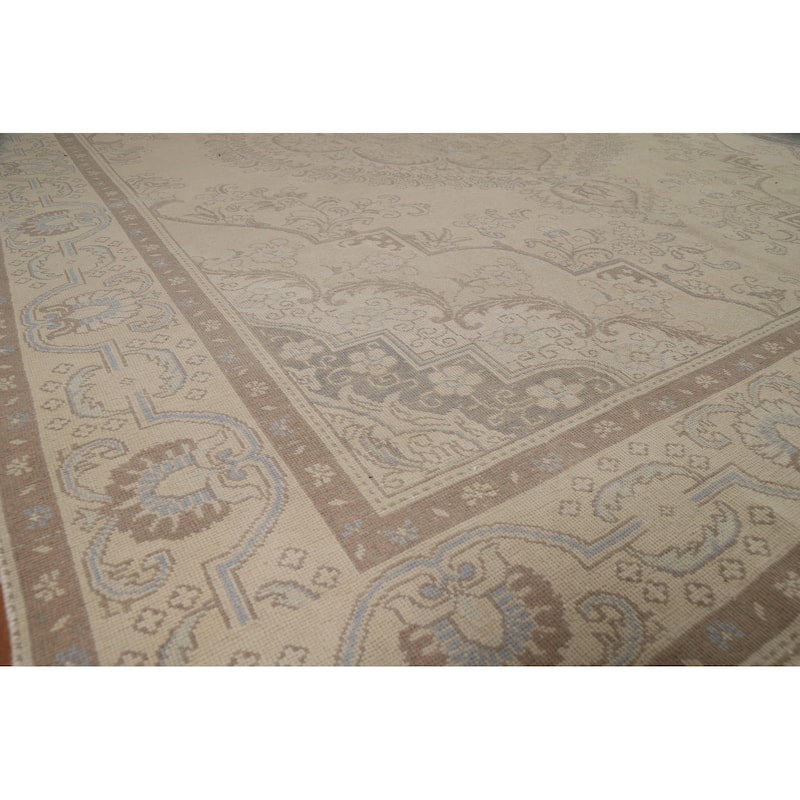 Floral Beige Tabriz Persian Area Rug Hand-Knotted Wool Carpet - 9'6"x 12'10"