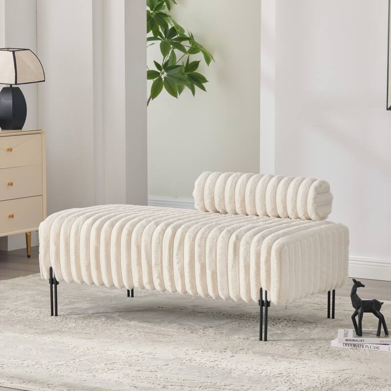 49.6"W Oversized Modern Upholstered Bench Ottoman with Metal Legs - Beige