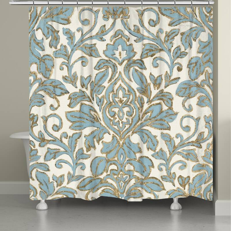 Laural Home Antique Damask 71" x 72" Shower Curtain - Blue