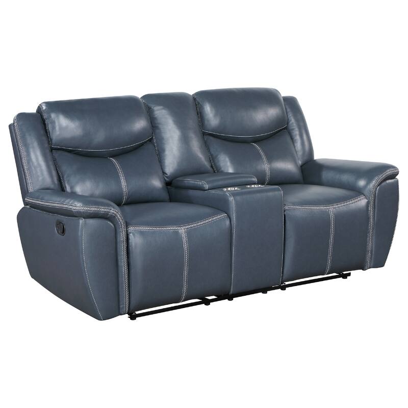 Eleni 2pc Power Reclining Sofa and Loveseat Set, Blue Faux Leather