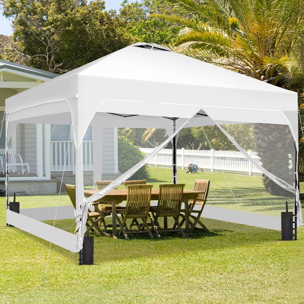Ainfox 12x12FT Pop Up Canopy Tent with One Push Setup, Gazebo with 4 PVC Transparent Sidewalls