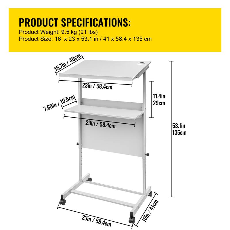 Stand Up Lectern, Height Adjustment Portable Pulpit, Lectern Podium with 4 Rolling Casters, Lower Storage Shelf