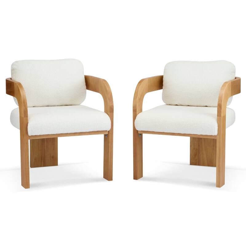 Modern Dining Chairs Set of 2, Fabric Armchairs with Pillow Back, Comfy Upholstered Accent Chairs with Wood Legs for Living Room